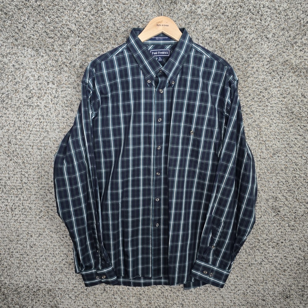 Paul Fredrick Dress Shirt Mens XL Blue Plaid Button Down Finest Long Staple